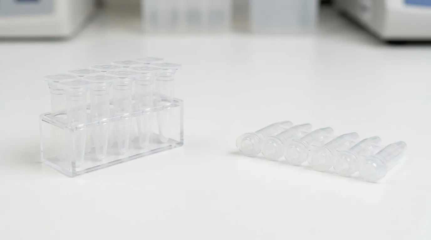Flat-cap individual PCR tubes compared with an 8-strip PCR tube with domed caps
