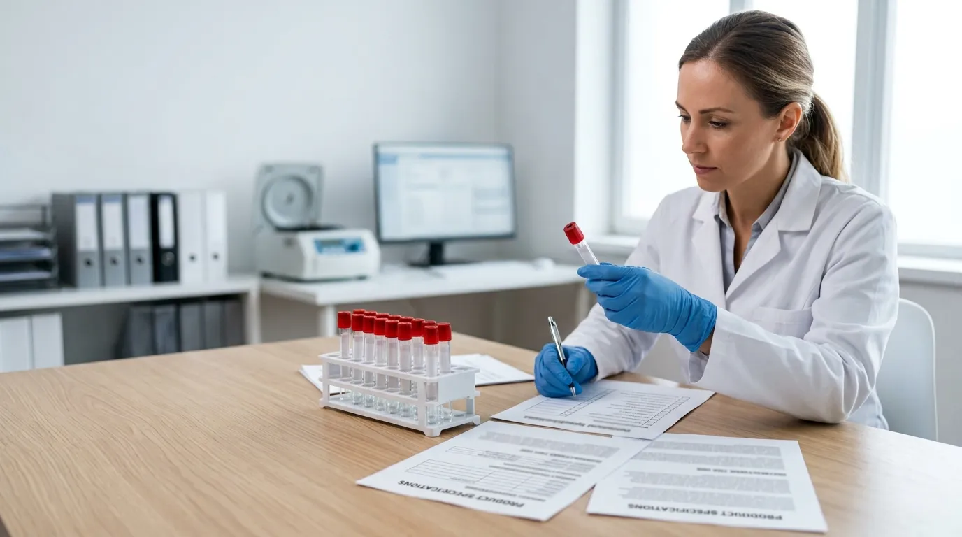 Buyer reviewing gel clot activator tube specifications and supplier documents