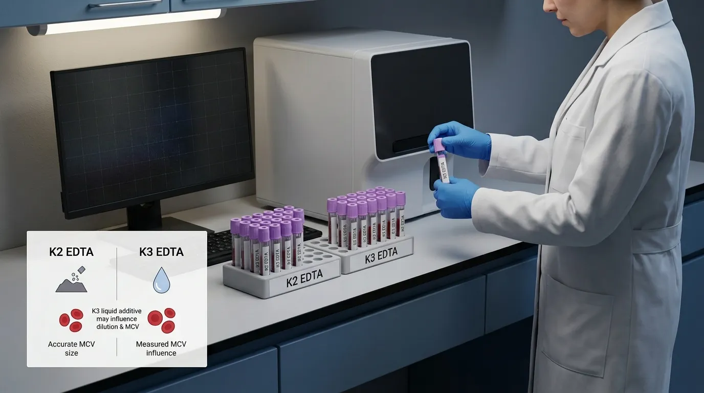 EDTA blood tubes prepared beside a hematology analyzer for CBC workflow comparison