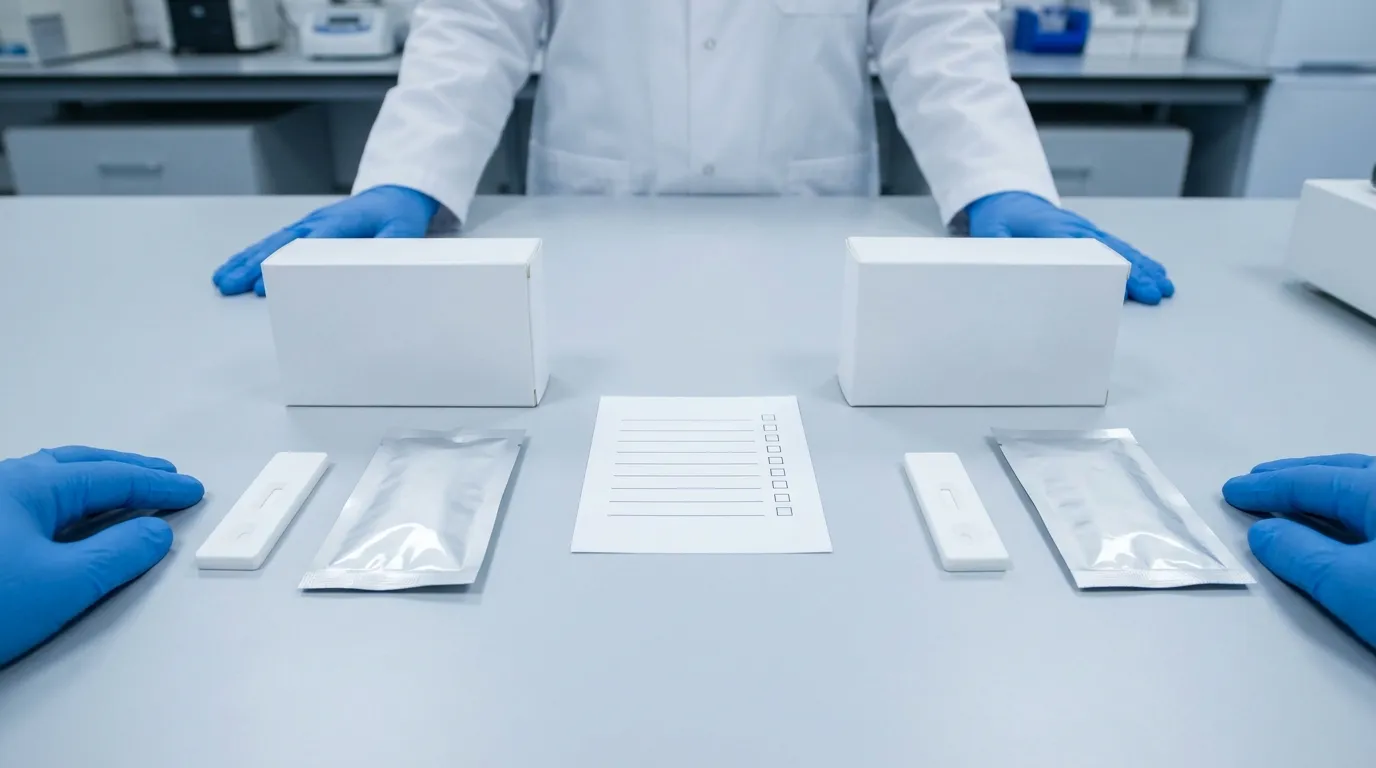 Comparing two unmarked rapid test cassette sample sets during distributor evaluation