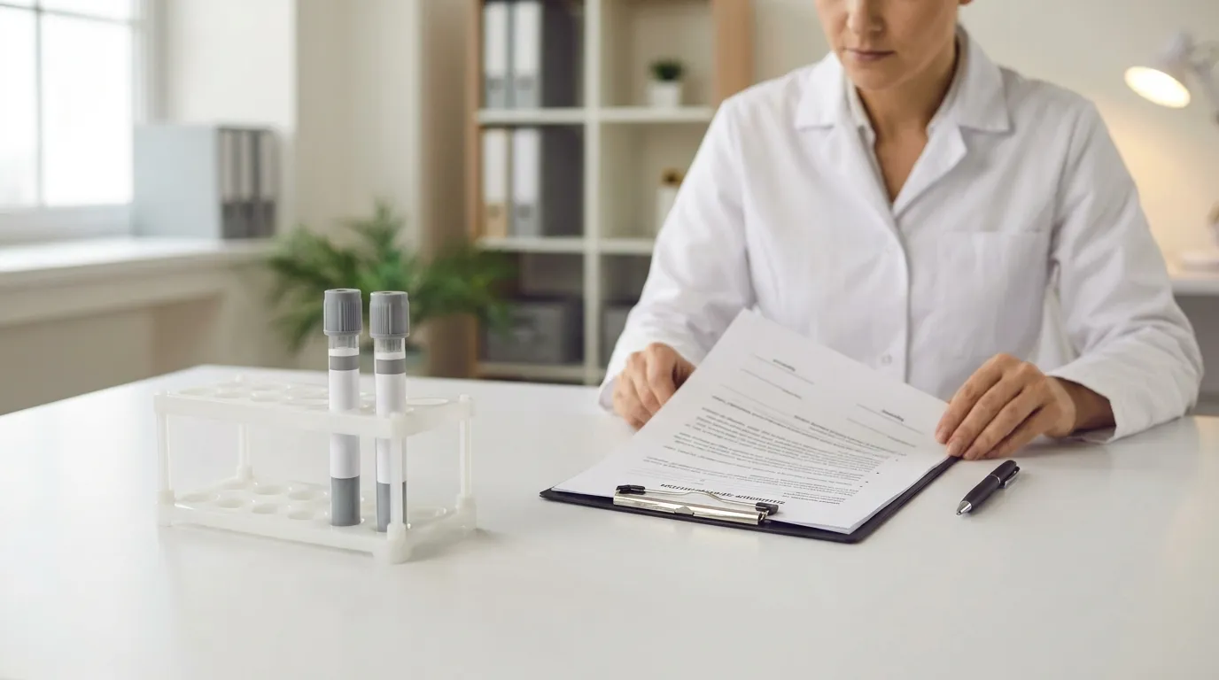 Gray-top glucose blood collection tubes beside supplier documentation on a clean desk during evaluation.
