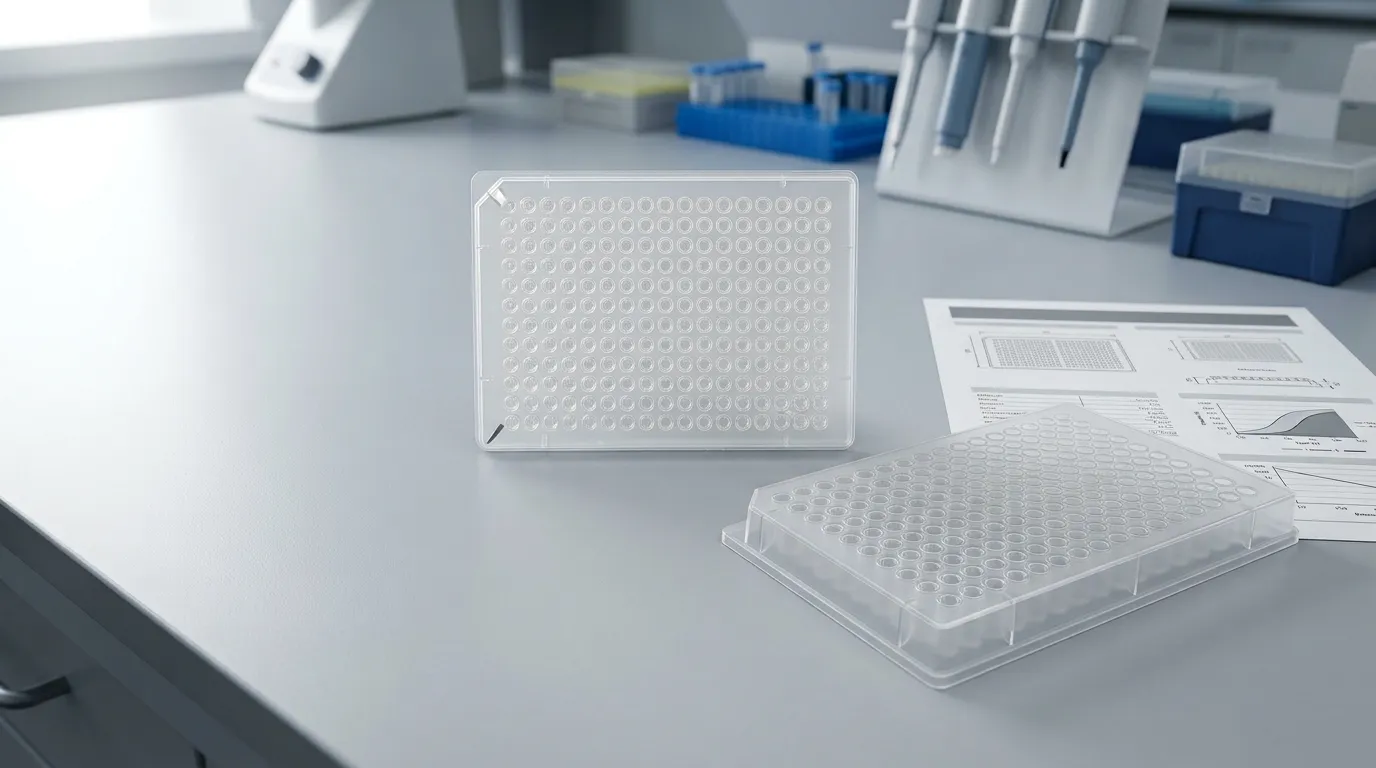 384-well PCR plate showing the well grid, skirt, and orientation cut corner