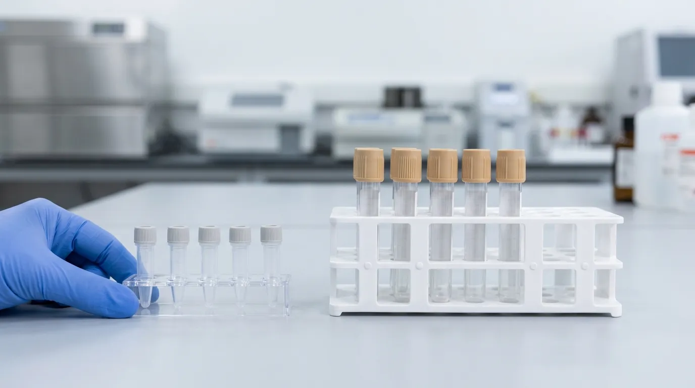 Microcollection tubes and pediatric evacuated tubes in separate racks.