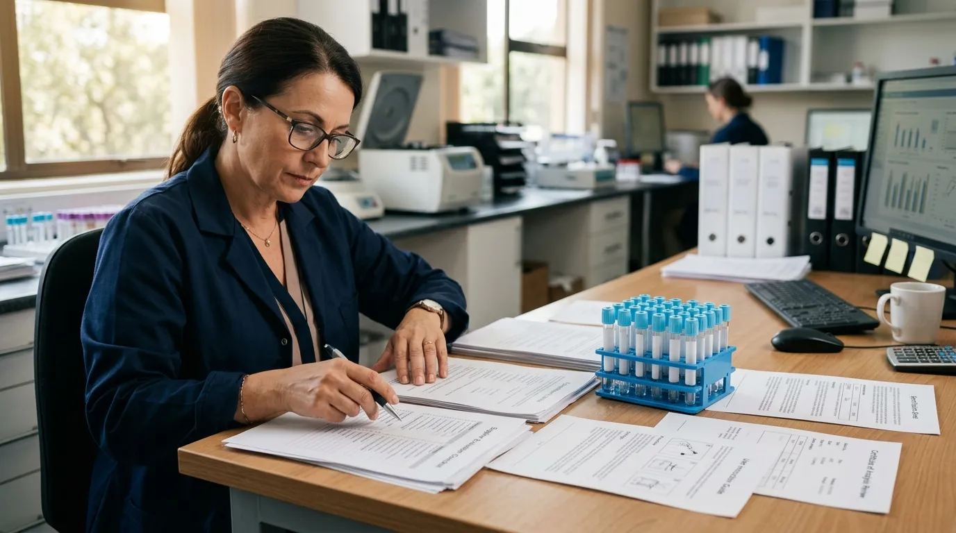 Buyer reviewing sodium citrate tube specifications and supplier documents