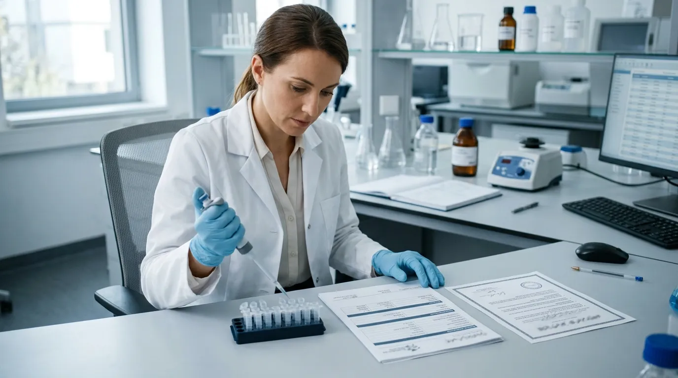 Buyer comparing unlabeled PCR tube samples with supplier documents