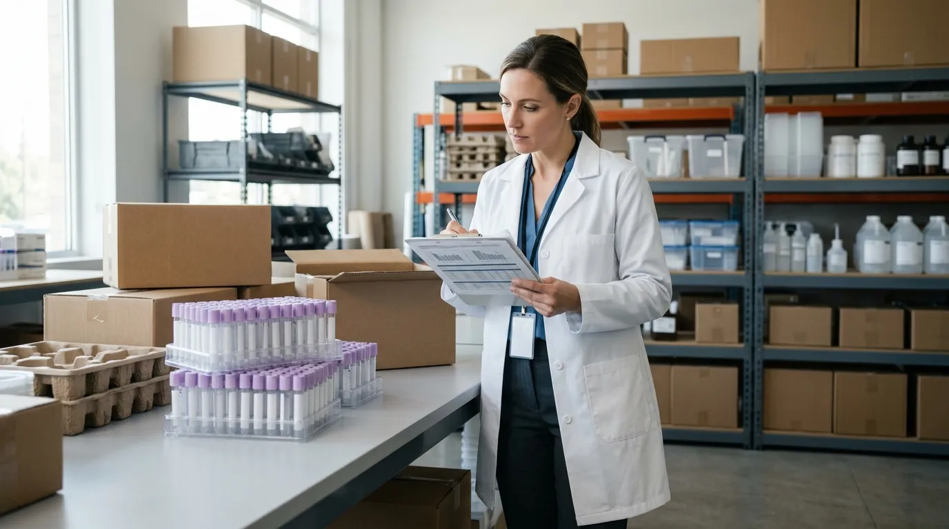 Unbranded EDTA blood collection tubes arranged for distributor procurement